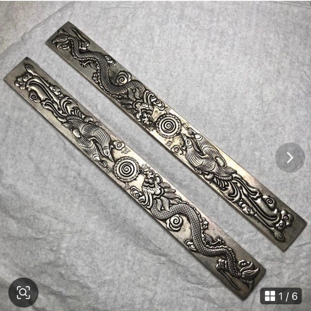 マハロ　3点　文鎮　文房具　書道用　雙龍·銀龍彫刻　時代物