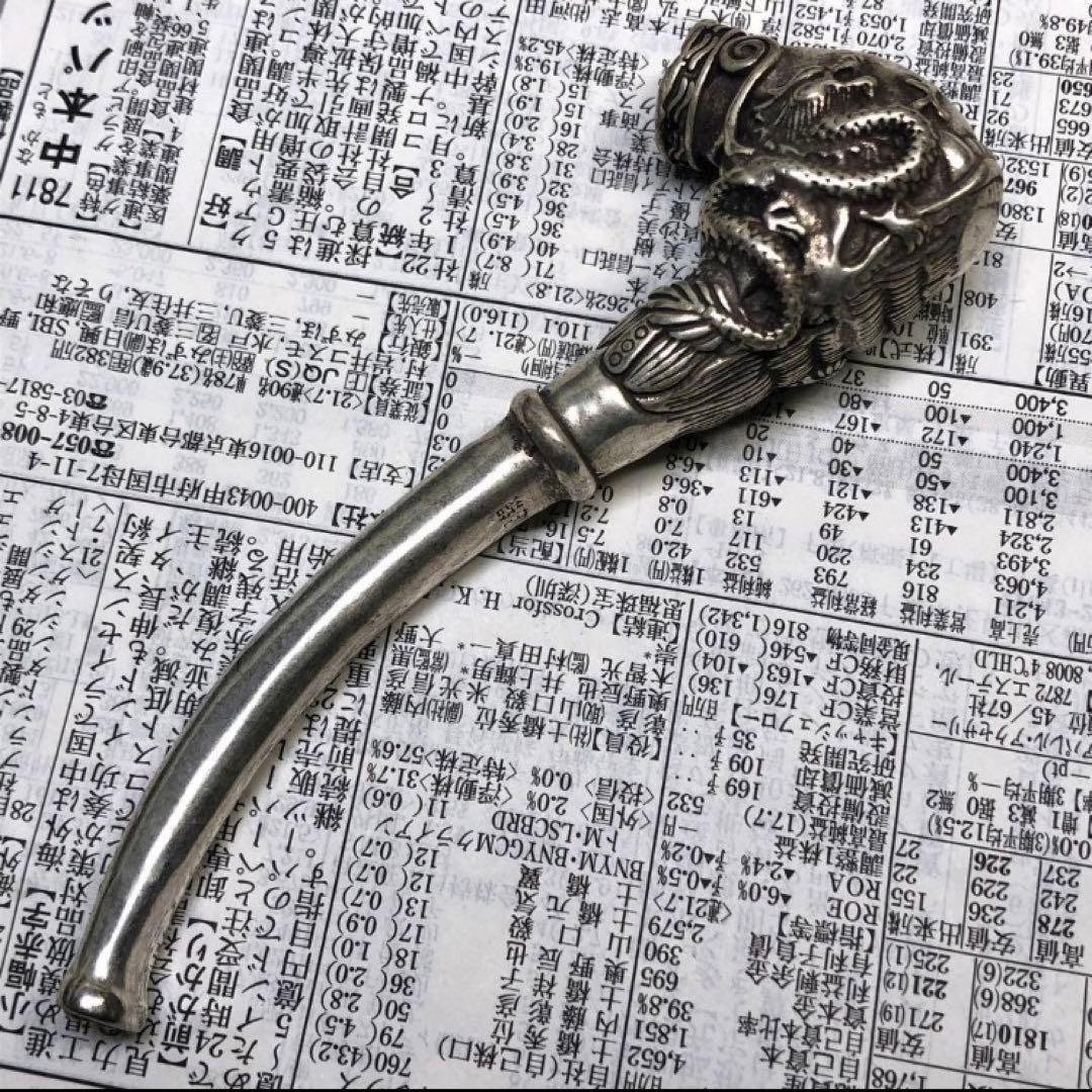 マハロ　3点　文鎮　文房具　書道用　雙龍·銀龍彫刻　時代物