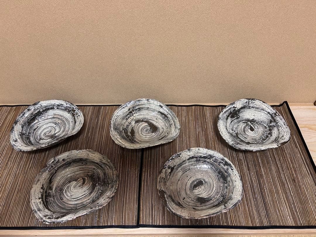 中川自然坊　刷毛目楕円皿　五枚セット