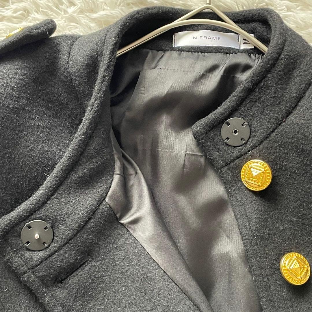 エヌフレーム 金ボタン クラシックケープコート ウール バンドカラー