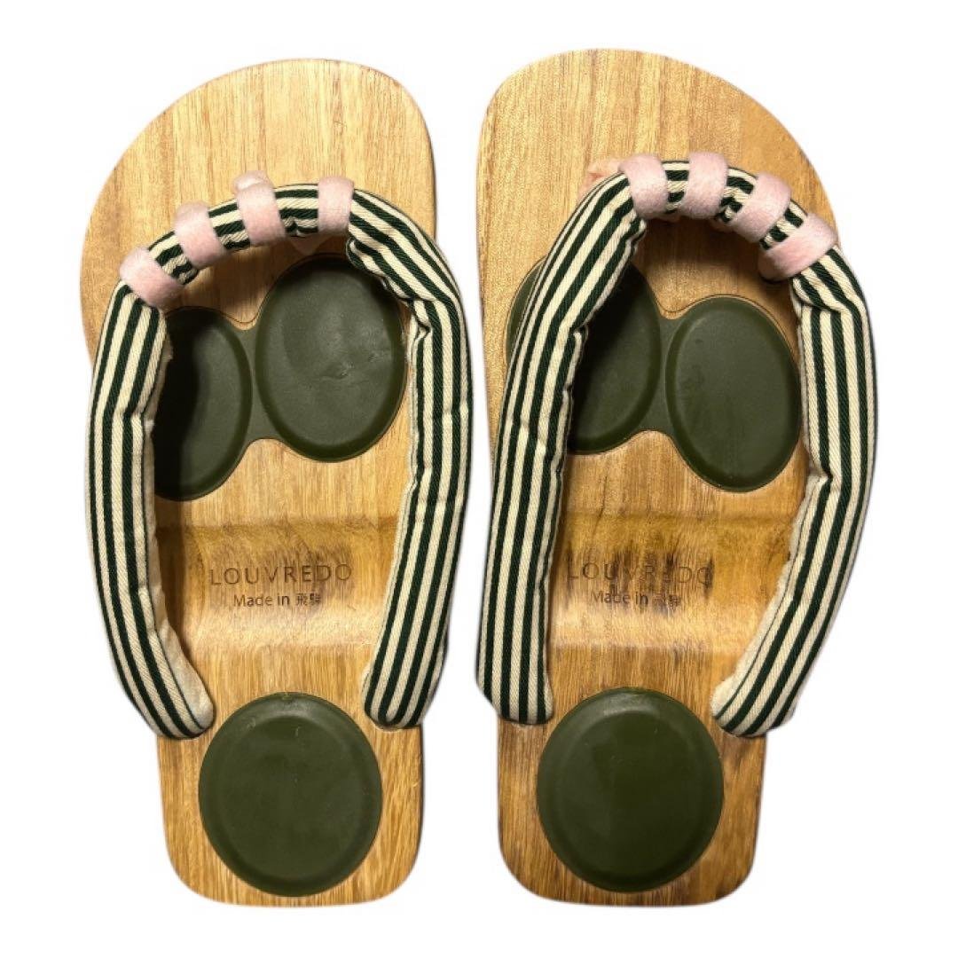 あしゆびひろ下駄 LOUVREDO ストライプ鼻緒 滑り止め付き　M レディース
