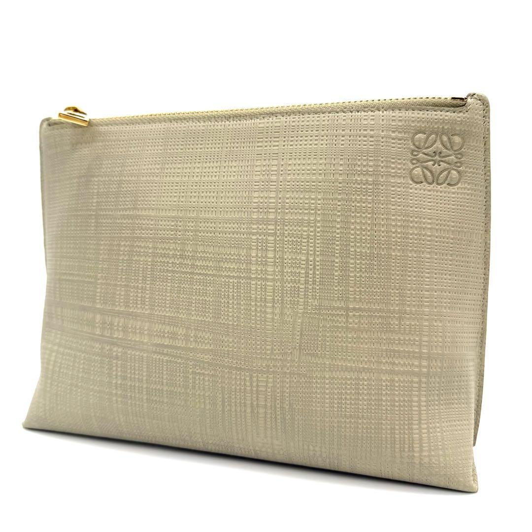 ★未使用級★LOEWE ロエベ クラッチバッグ 自立 リネン アナグラム トープ