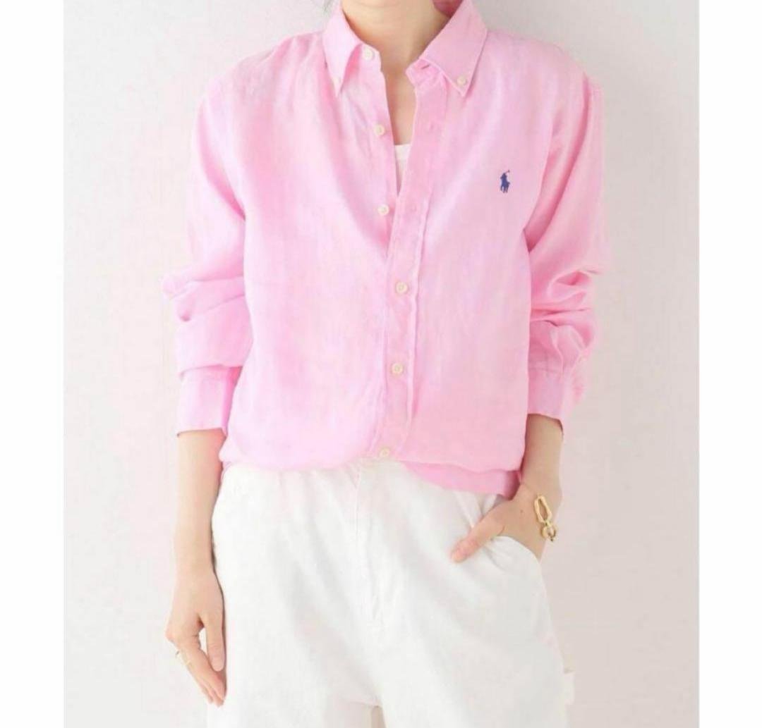 【美品】ポロ ラルフローレン ピンク 長袖 リネンシャツ サイズ オーバーサイズ