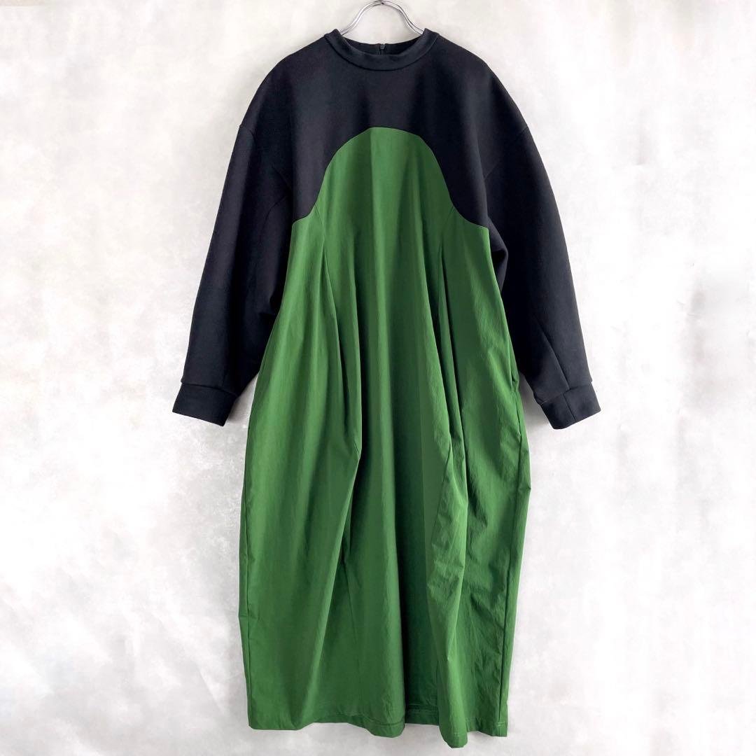 ナゴンスタンス　ダンボールサークルスリーブ　ロングワンピース　黒　緑　手洗い可能